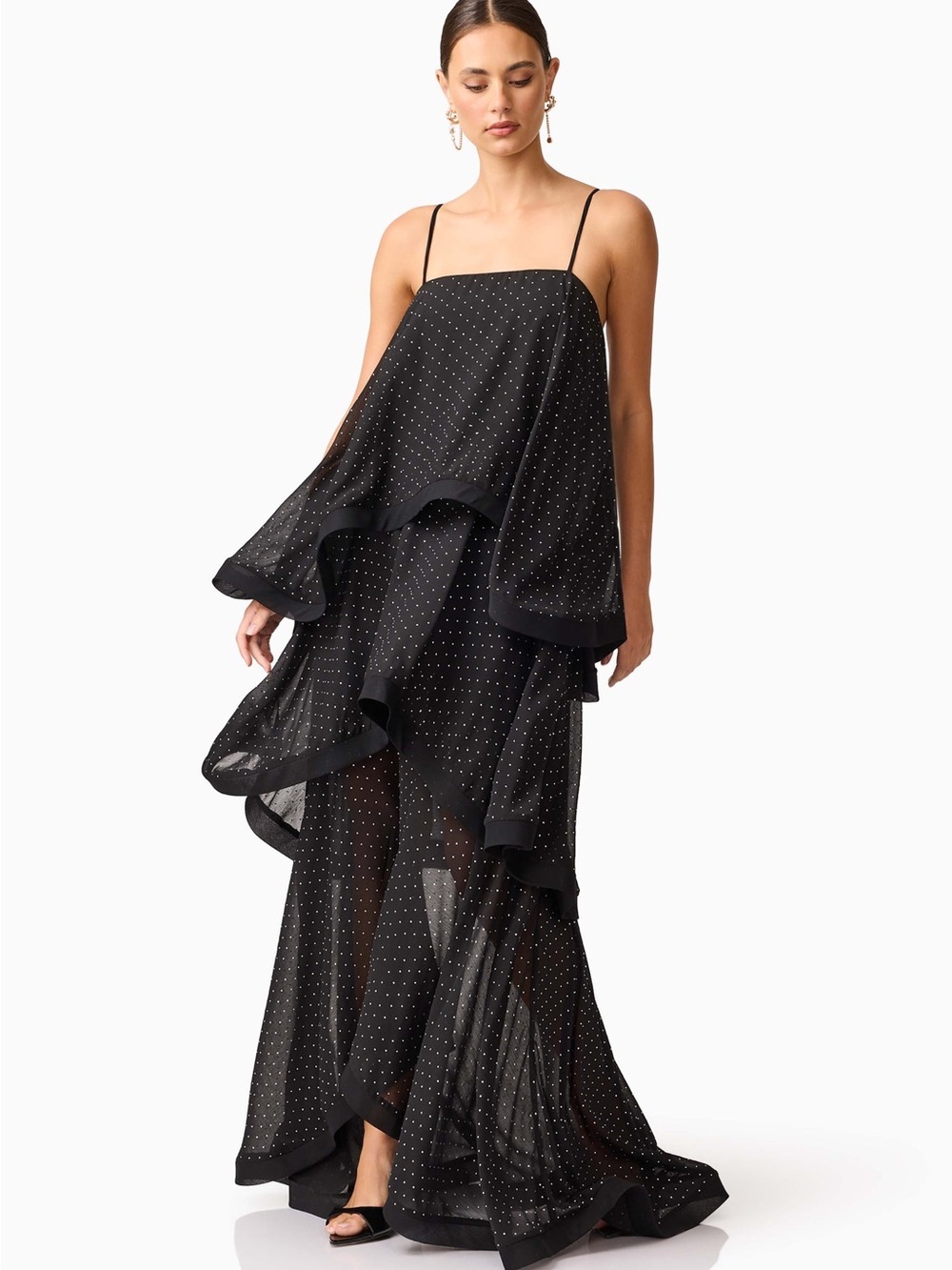 Elliatt Moss Tiered Embellished Black Gown